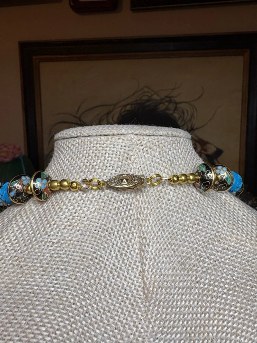Blue Cinnabar & Cloisonné Necklace 18’ ✨